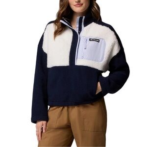 Columbia Navy and White Sherpa Half-Zip Pullover with Chest Pocket